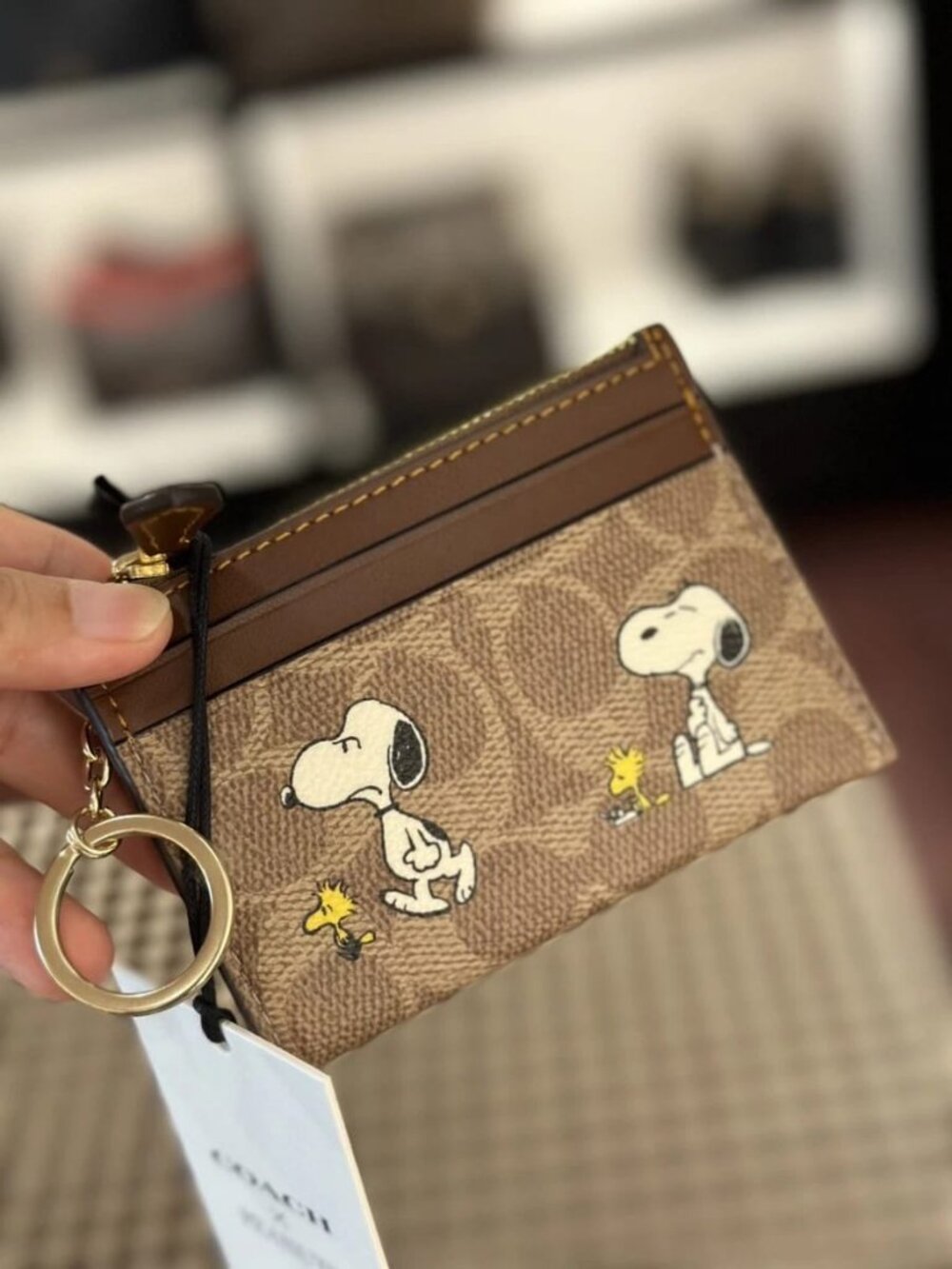 Coach X Peanuts Mini Skinny ID Case Signature Canvas W/Snoopy Print CBT14 NWT
